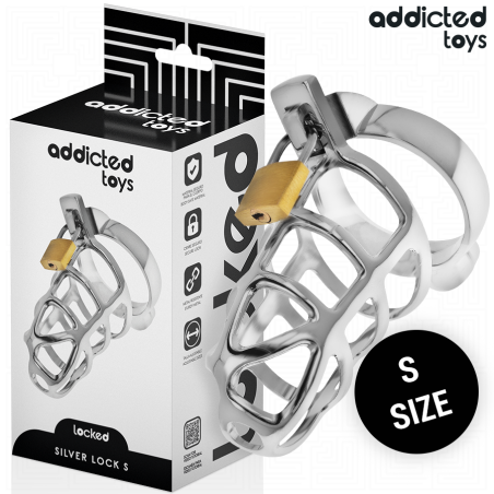 Addicted toys locked - silver lock jaula para pene de metal talla s