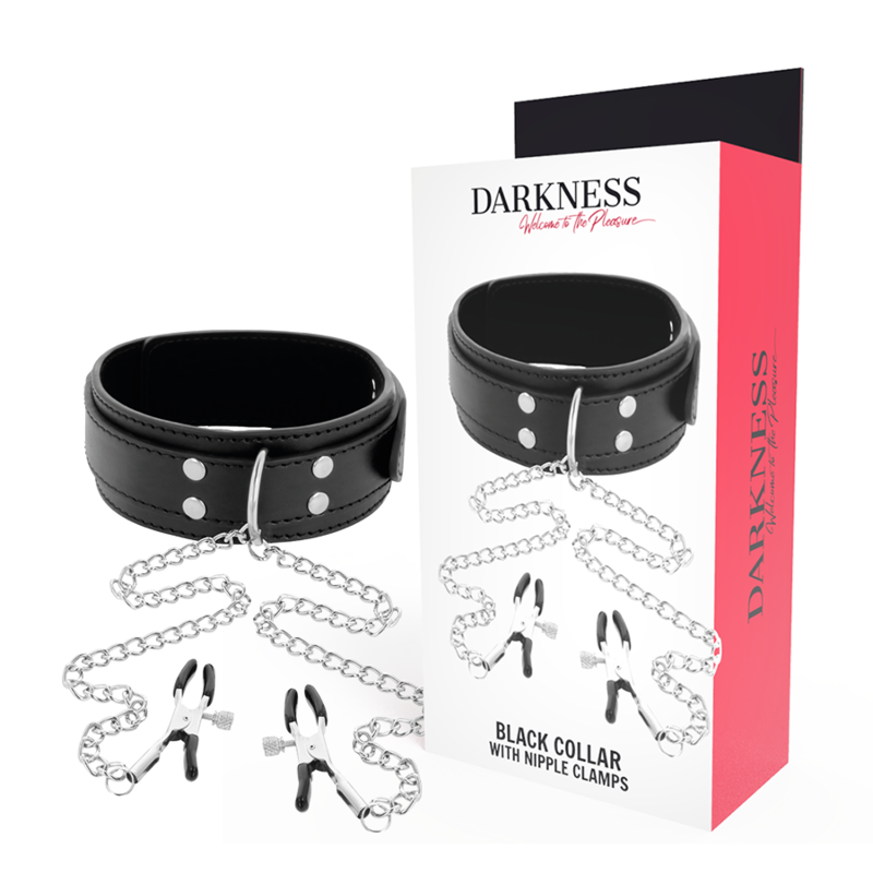 Darkness - collar con pinzas para pezones negro