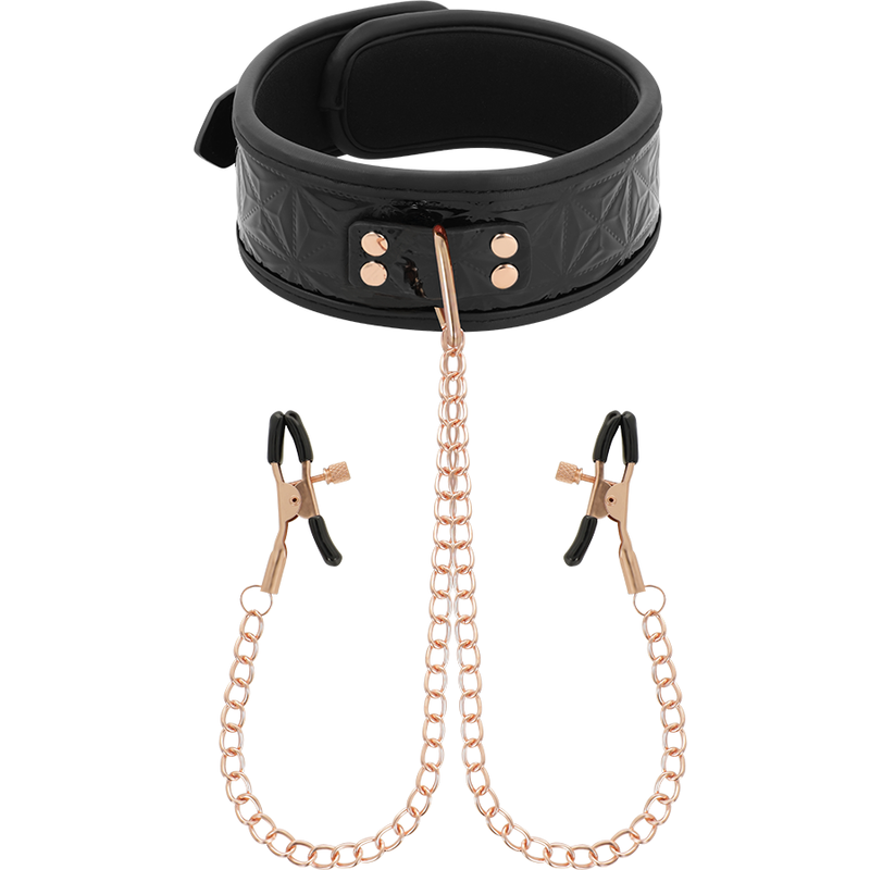 Begme - black edition collar con cadenas y pinzas pezones con forro de neopreno