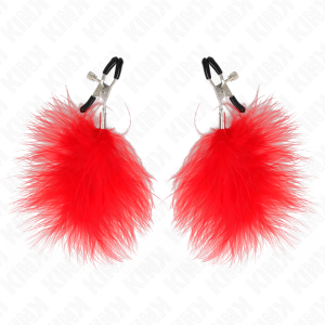 Kink - pinzas para pezones con pluma rojo 7 cm