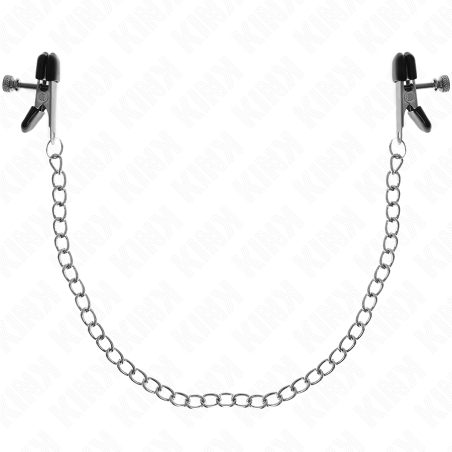 Kink - pinzas para pezones planas negro con cadena plateado 34 cm