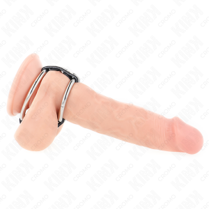 Kink - anillo pene metal doble 3.8 cm a 5 cm conectados con cuero