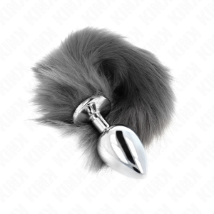 Kink - plug anal talla l 10 x 4 cm con cola sintÉtica 40 cm plateado y blanco