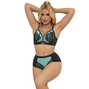 Subblime - 955557 conjunto sujetador con cremallera de malla de charol verde s/m