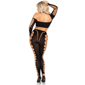 Leg avenue - crop top y leggings cut-out sin costuras negro