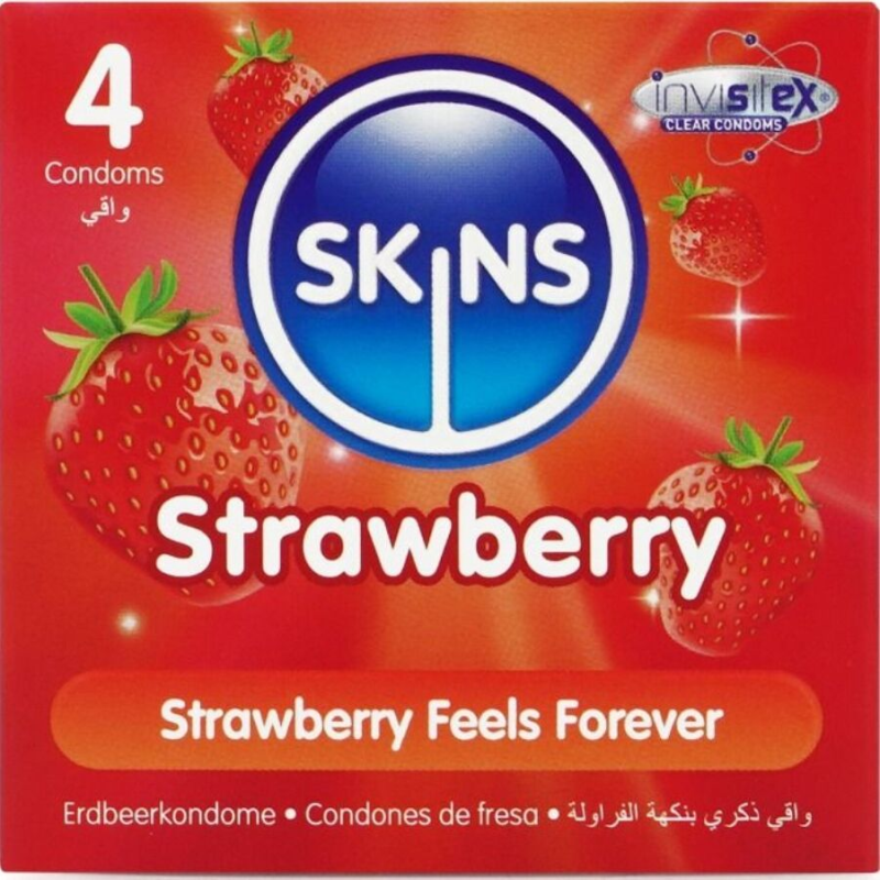 Skins - preservativos premium sabor fresa pack 4