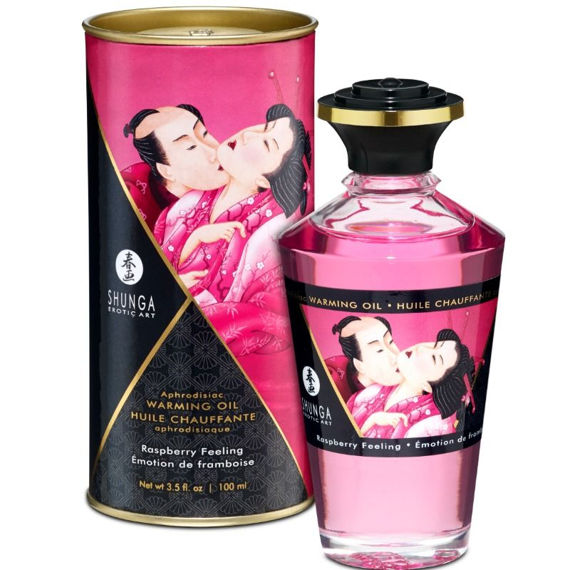 Shunga - aceite masaje efecto calor sabor intenso frambuesa 100 ml