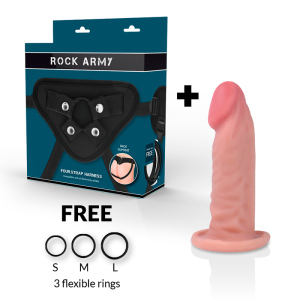 Rockarmy - arnes + dual density tiger dildo realista 14 cm -o- 4.46 cm