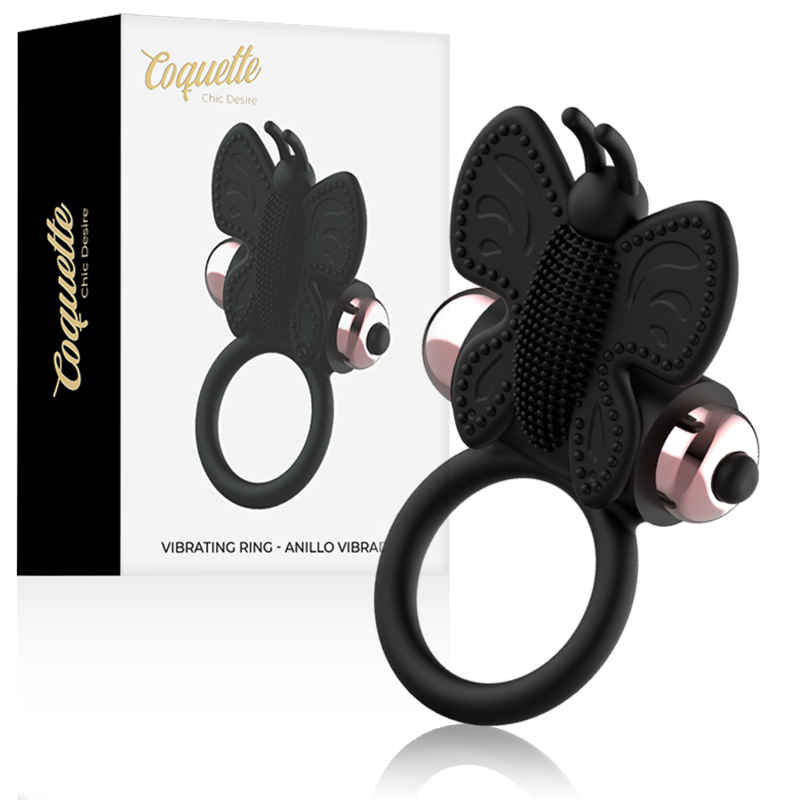 Coquette chic desire - cock ring butterfly anillo vibrador negro / gold