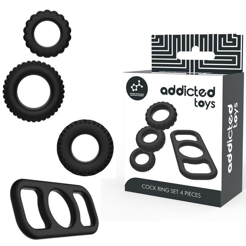 Addicted toys - set 4 anillos silicona para el pene