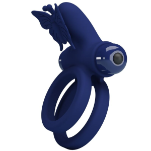 Pretty love - jamele doble anillo con vibraciÓn & estimulador mariposa azul