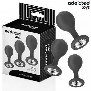 Addicted toys - set de 3 plug silicona anal con joya