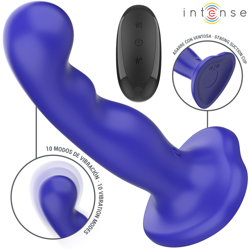 Intense - shorty vibrador con ventosa azul control remoto