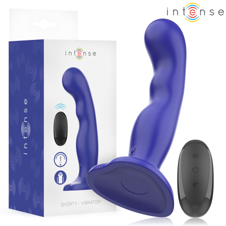 Intense - shorty vibrador con ventosa azul control remoto